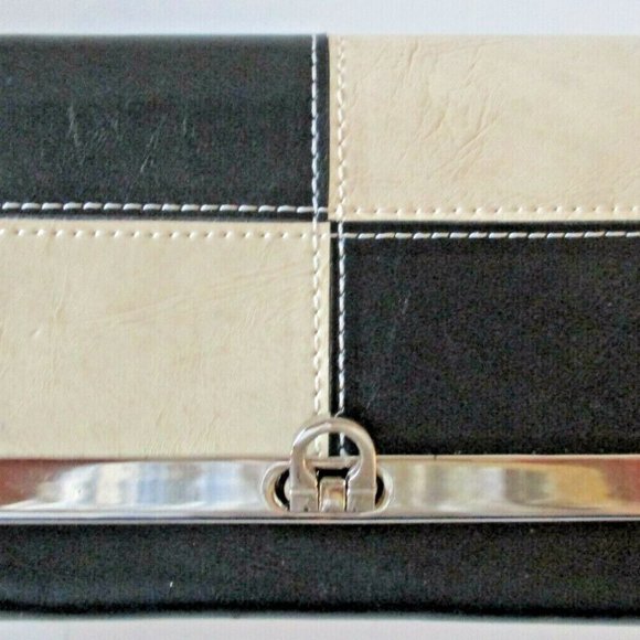 Vani Women's Soft Leather Brown and Ecru Colorblock Wallet Clutch - Picture 1 of 4